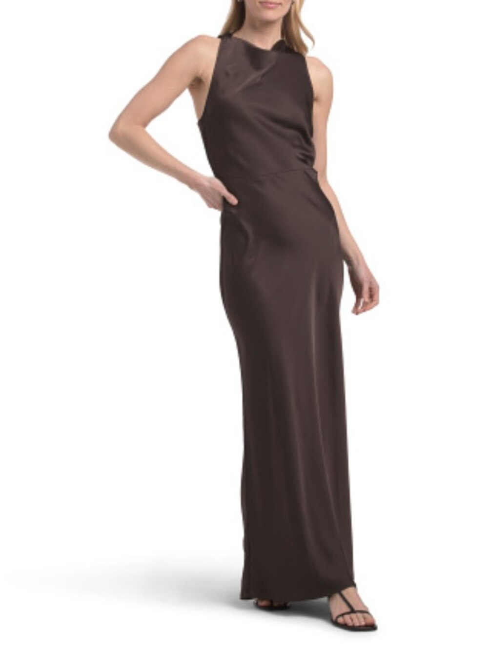 new House Of Harlow 1960 Satin Slip Maxi Dress Chocolate 3T4 268 - Picture 7 of 9